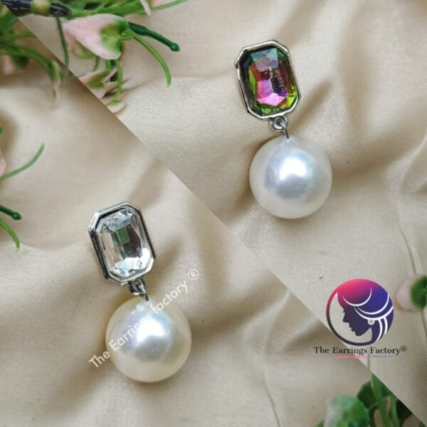 Western Crystal Stone Pearl Ball Drop Fancy Earrings - Image 2