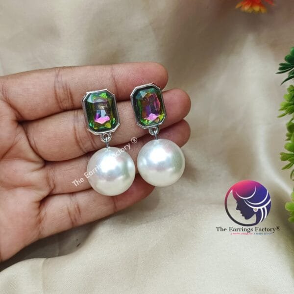 Western Crystal Stone Pearl Ball Drop Fancy Earrings - Image 3