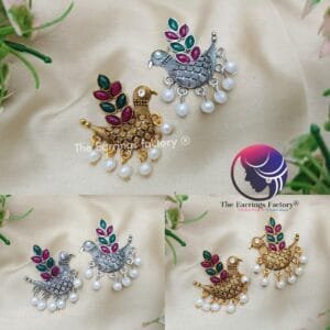 Traditional Golden | Silver Multi Stone Bird earrings