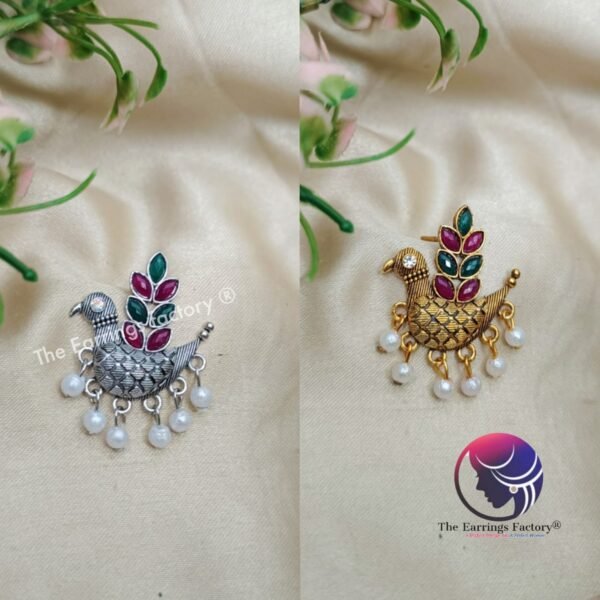 Traditional Golden | Silver Multi Stone Bird earrings - Image 2