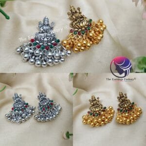 Traditional Golden | Silver Metal Beads Lakshmi Temple earrings