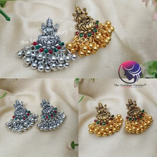 Traditional Golden | Silver Metal Beads Lakshmi Temple earrings