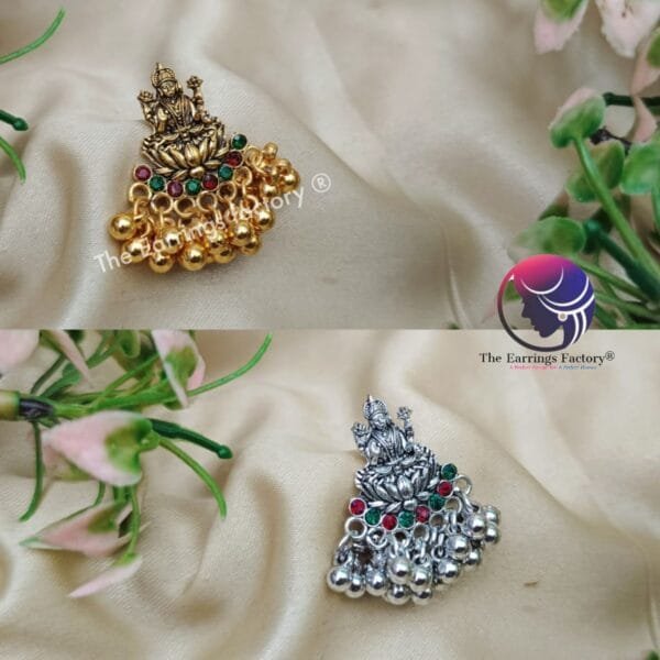 Traditional Golden | Silver Metal Beads Lakshmi Temple earrings - Image 2