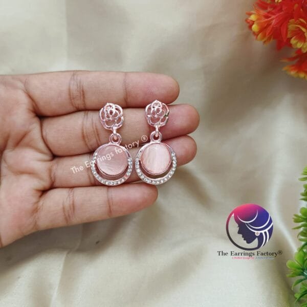 Trendy Korean Rose Gold Galaxy Peach Pearl Drop earrings - Image 3