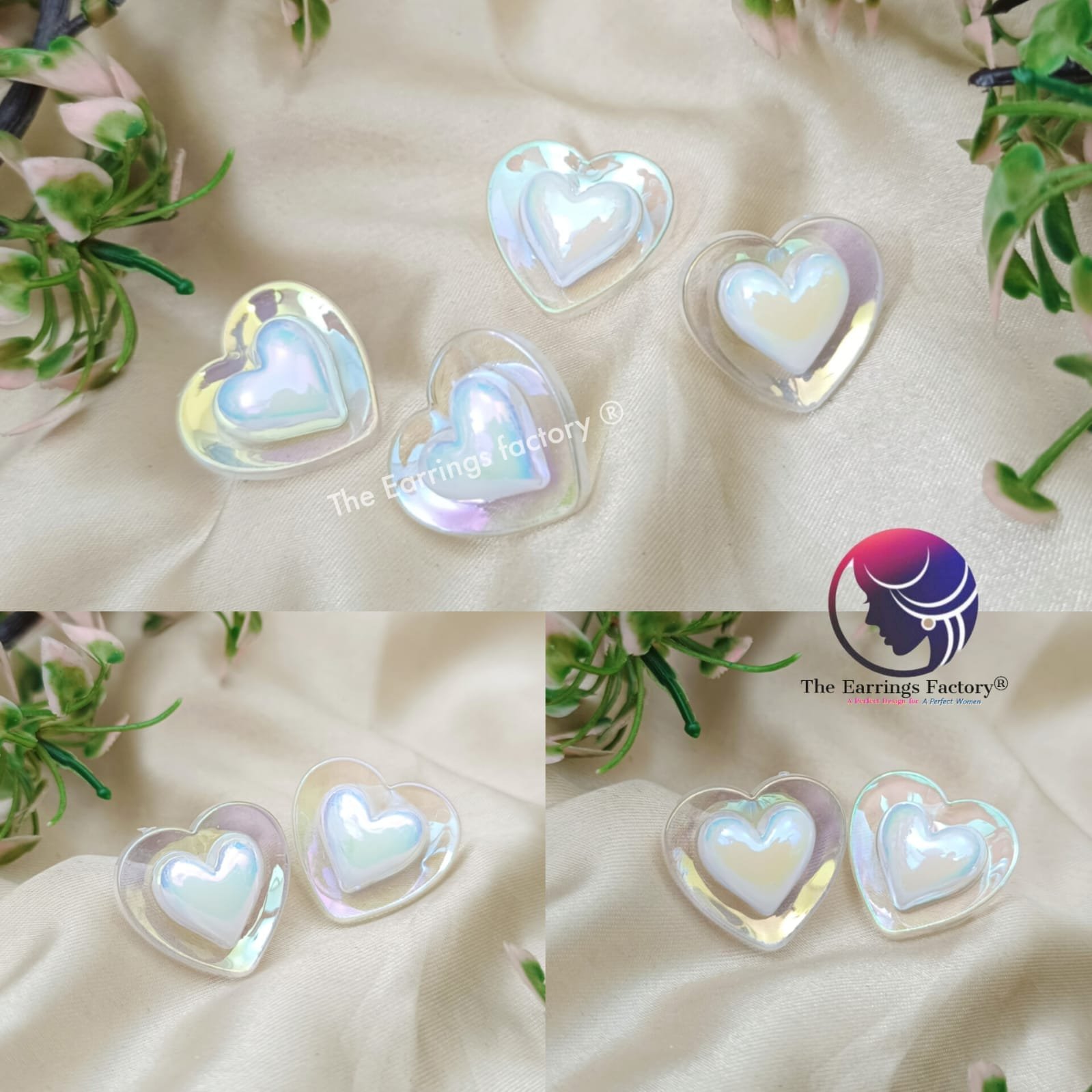 Trendy Transparent Glitter Heart Shape Fancy Studs