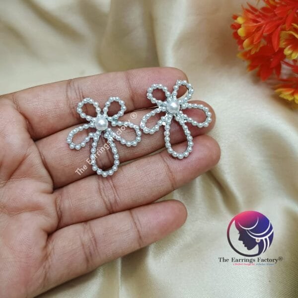 Trending Golden | silver Pearl Floral Studs - Image 3