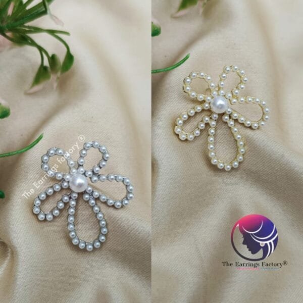 Trending Golden | silver Pearl Floral Studs - Image 2