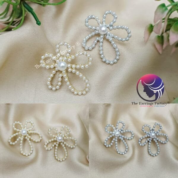 Trending Golden | silver Pearl Floral Studs