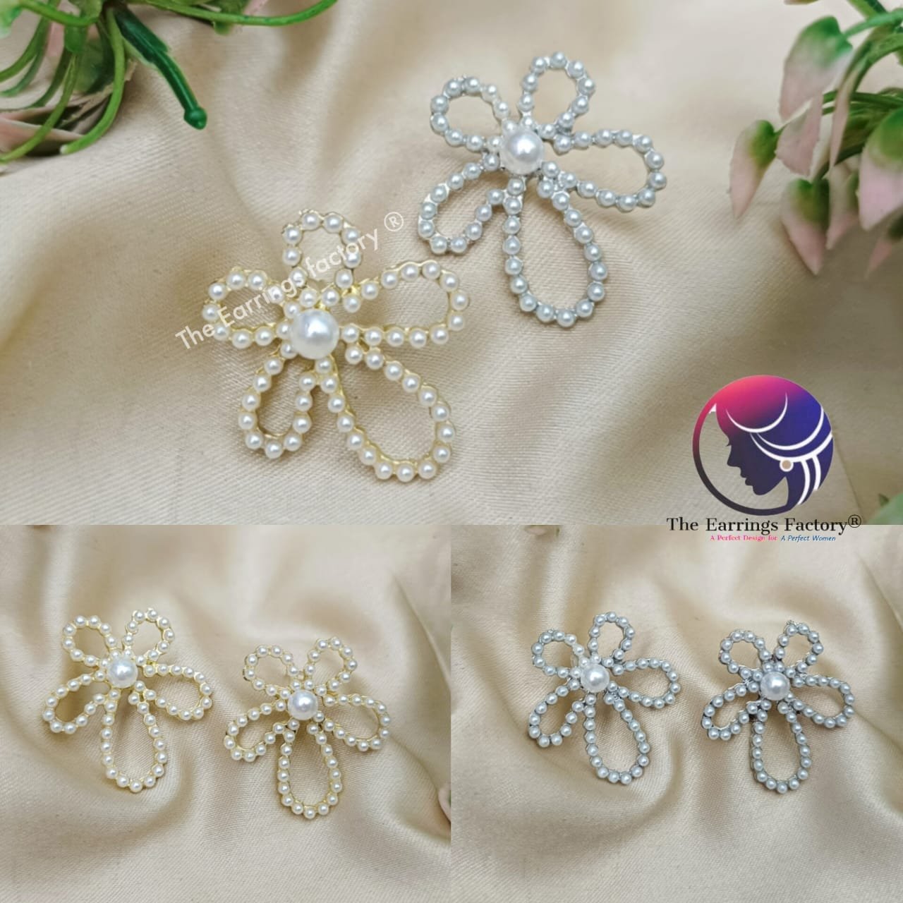 Trending Golden | silver Pearl Floral Studs