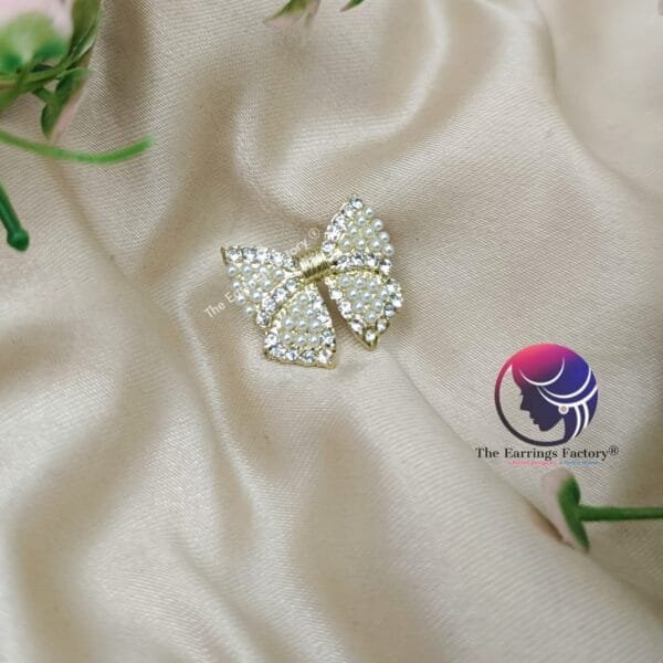 Trendy Golden Pearl | stone Bow shape Studs - Image 3