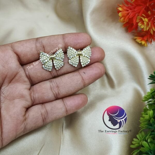 Trendy Golden Pearl | stone Bow shape Studs - Image 2