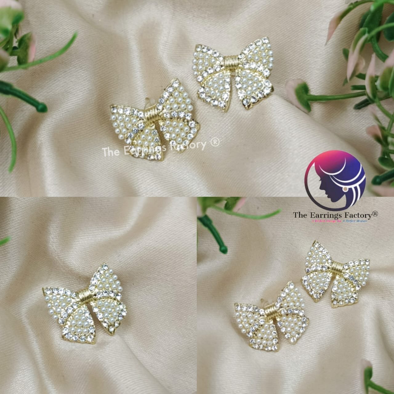 Trendy Golden Pearl | stone Bow shape Studs