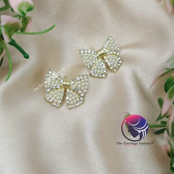 Trendy Golden Pearl | stone Bow shape Studs - Image 4