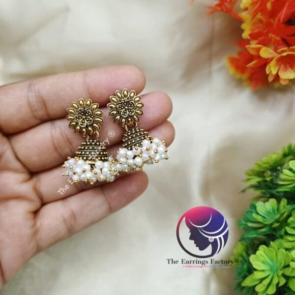 Trending Pearl Beads Golden Jhumka - Image 4