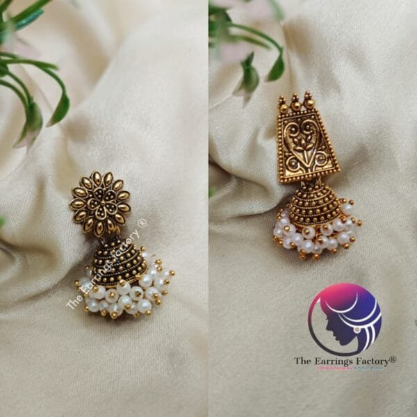 Trending Pearl Beads Golden Jhumka - Image 2