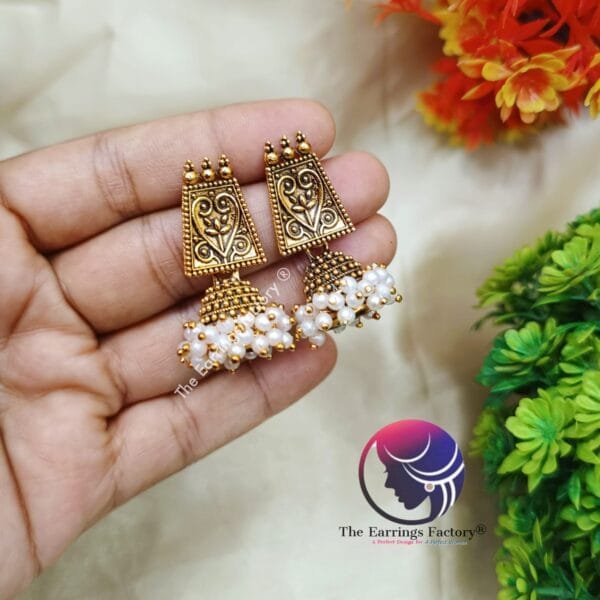 Trending Pearl Beads Golden Jhumka - Image 3