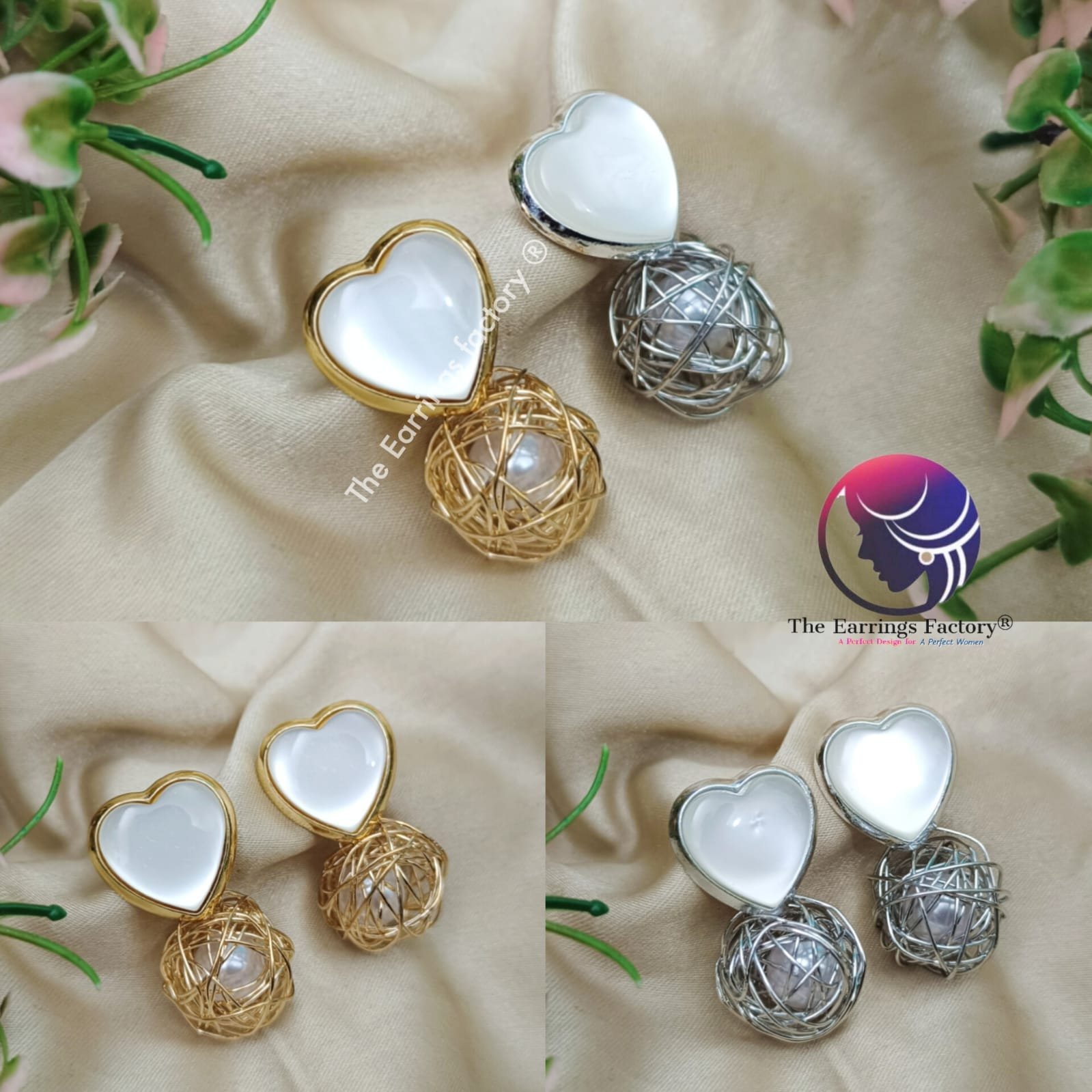 Western Premium Golden | Silver Heart Shape Metal Web Ball Earrings