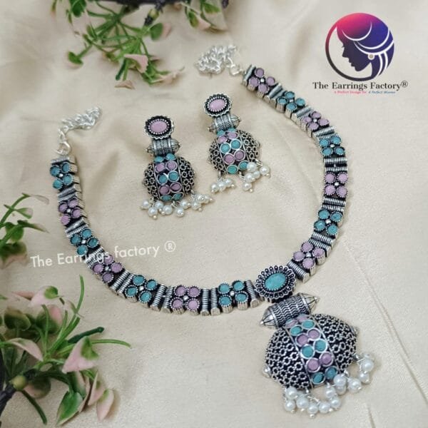 Premium Oxidized Stone Neckset With Earrings