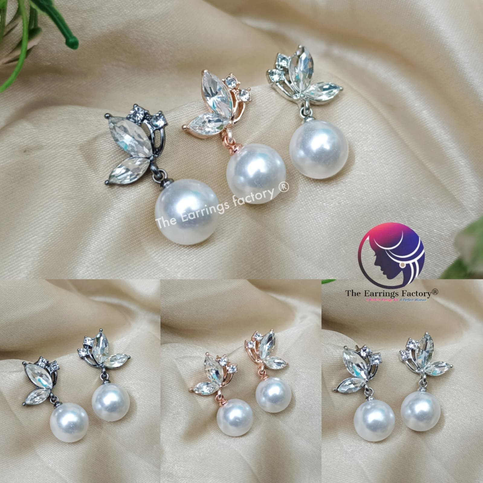 Fancy Crystal Stone Pearl ball Drop Earrings