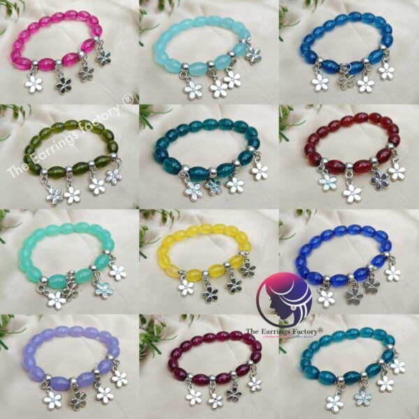 Colour Pearl Beaded Stretchable Silver Star Bracelet - Image 3