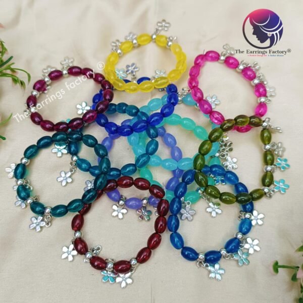 Colour Pearl Beaded Stretchable Silver Star Bracelet - Image 2