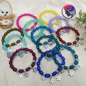Colour Pearl Beaded Stretchable Silver Star Bracelet