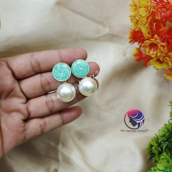 Western Golden Colourful Pearl Ball drop Fancy Earrings - Image 3