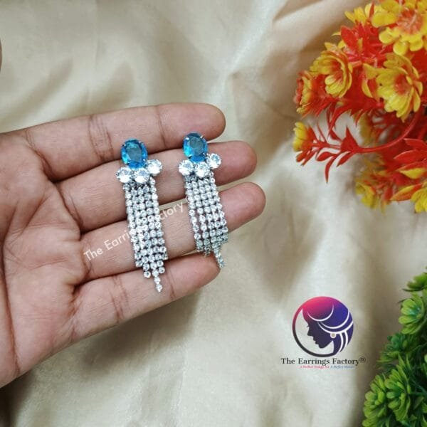 Premium Stylish Crystal Stone Silver Chain long Stone Earrings - Image 2