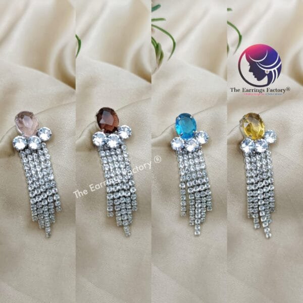 Premium Stylish Crystal Stone Silver Chain long Stone Earrings