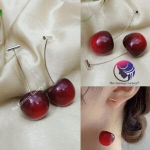 Trending Korean Cherry Drop Dangle Silver Earrings