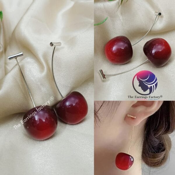 Trending Korean Cherry Drop Dangle Silver Earrings