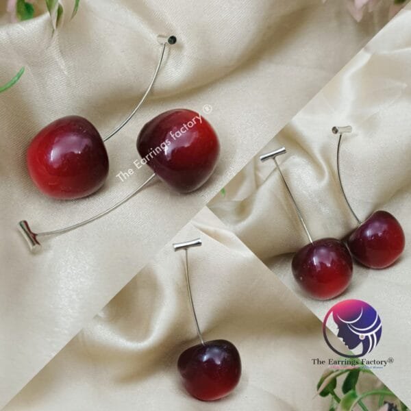 Trending Korean Cherry Drop Dangle Silver Earrings - Image 2