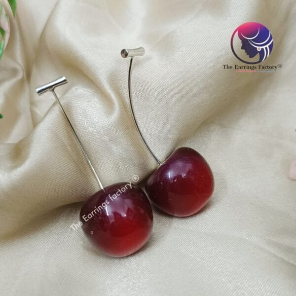 Trending Korean Cherry Drop Dangle Silver Earrings - Image 4