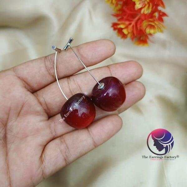 Trending Korean Cherry Drop Dangle Silver Earrings - Image 5