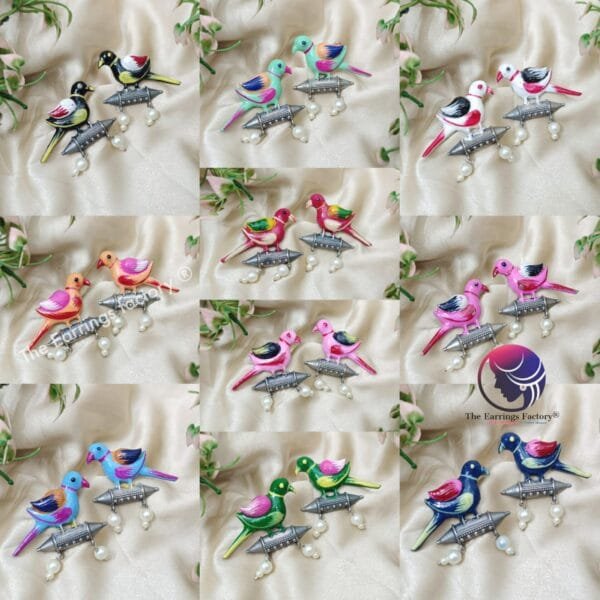Trending Oxidized Hand Panited Meenakari bird Studs - Image 2