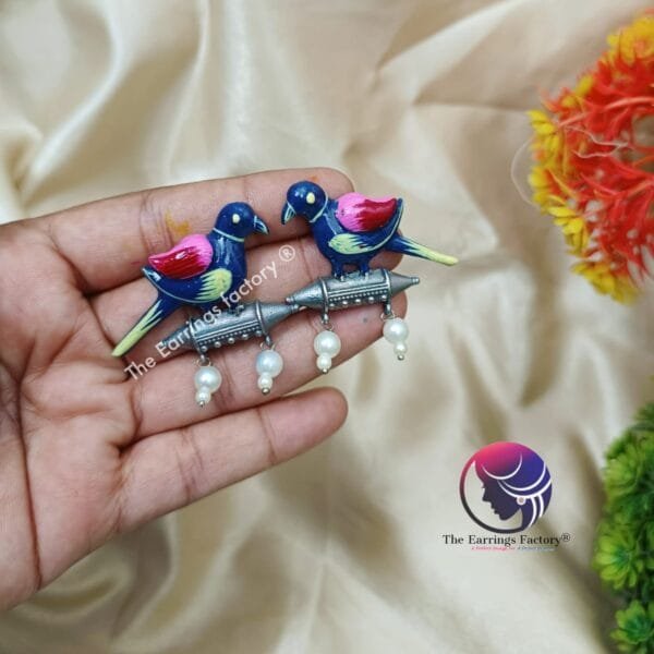 Trending Oxidized Hand Panited Meenakari bird Studs - Image 3