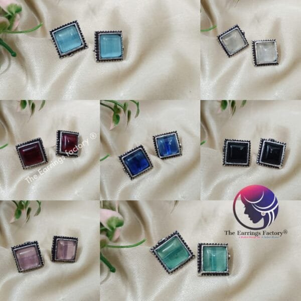 Trending Oxidized Silver Stone Studs - Image 2