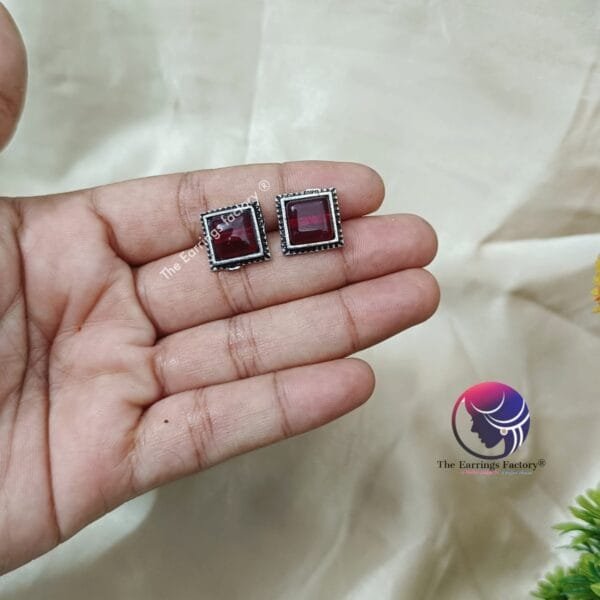 Trending Oxidized Silver Stone Studs - Image 3