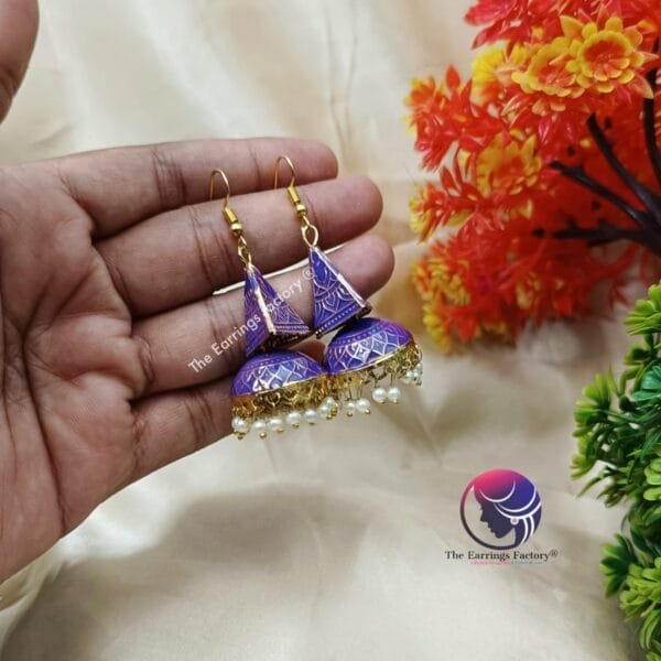 Trending Weightless Hand Painting Meenakari Hook Jhumka - Image 2