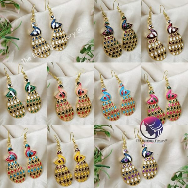 Trending Golden Weightless Hand Painting Meenakari Peacock Hook earrings - Image 2