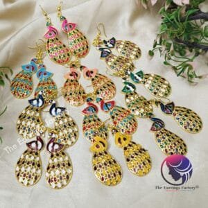 Trending Golden Weightless Hand Painting Meenakari Peacock Hook earrings