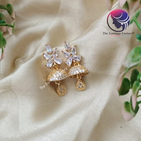 Traditional AD Stone Daily wear Golden Stone Jhumka - Image 3