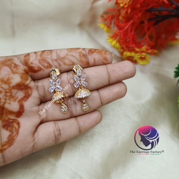 Traditional AD Stone Daily wear Golden Stone Jhumka - Image 4