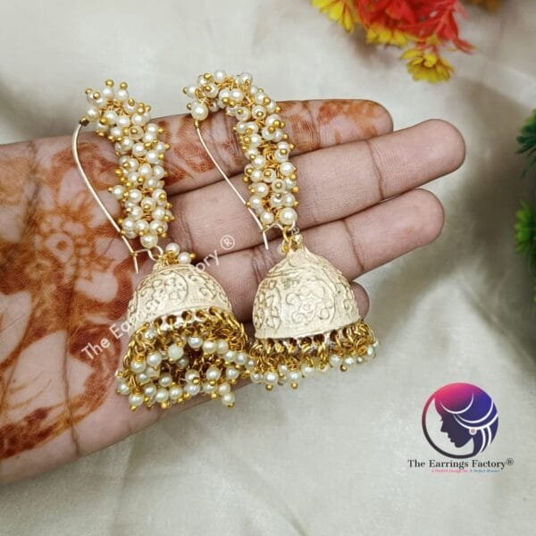 Trending Weightless Hand Painting Meenakari  Pearl Beads Hoop Bali Jhumka - Image 3