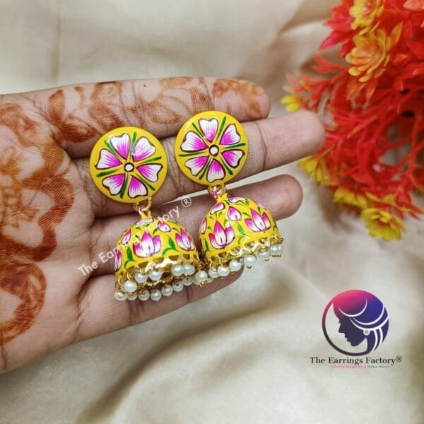 Premium Weightless Hand Painting Meenakari Jhumka - Image 3