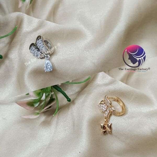 Daily Wear Ring Type Butterfly Stone Stud Earrings - Image 2