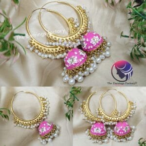Trending Meenakari Golden Hoop Ring Pearl Bali Jhumka
