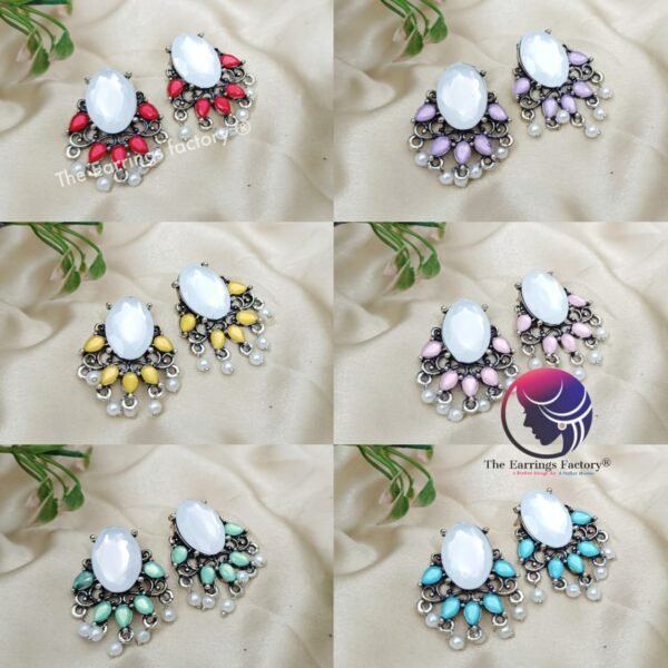 Trending Silver Stone Stud Earrings - Image 2
