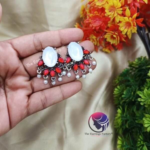 Trending Silver Stone Stud Earrings - Image 3