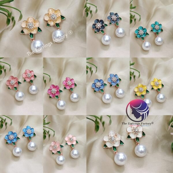 Western Rose Gold Floral Pearl Ball Drop Earrings - Image 2